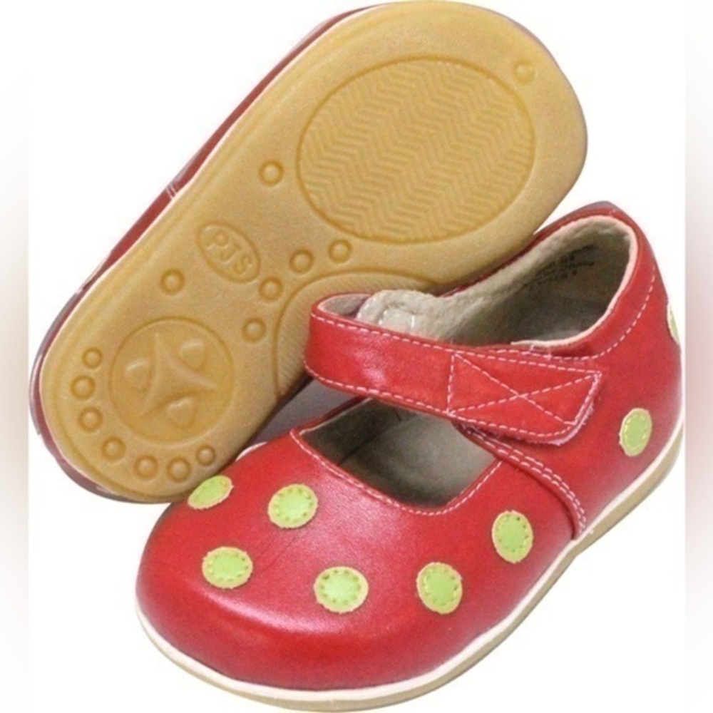 Puddle Jumpers Toddler Girls Cherry with Lime Polka Dots Mary Jane SZ 10 EUC